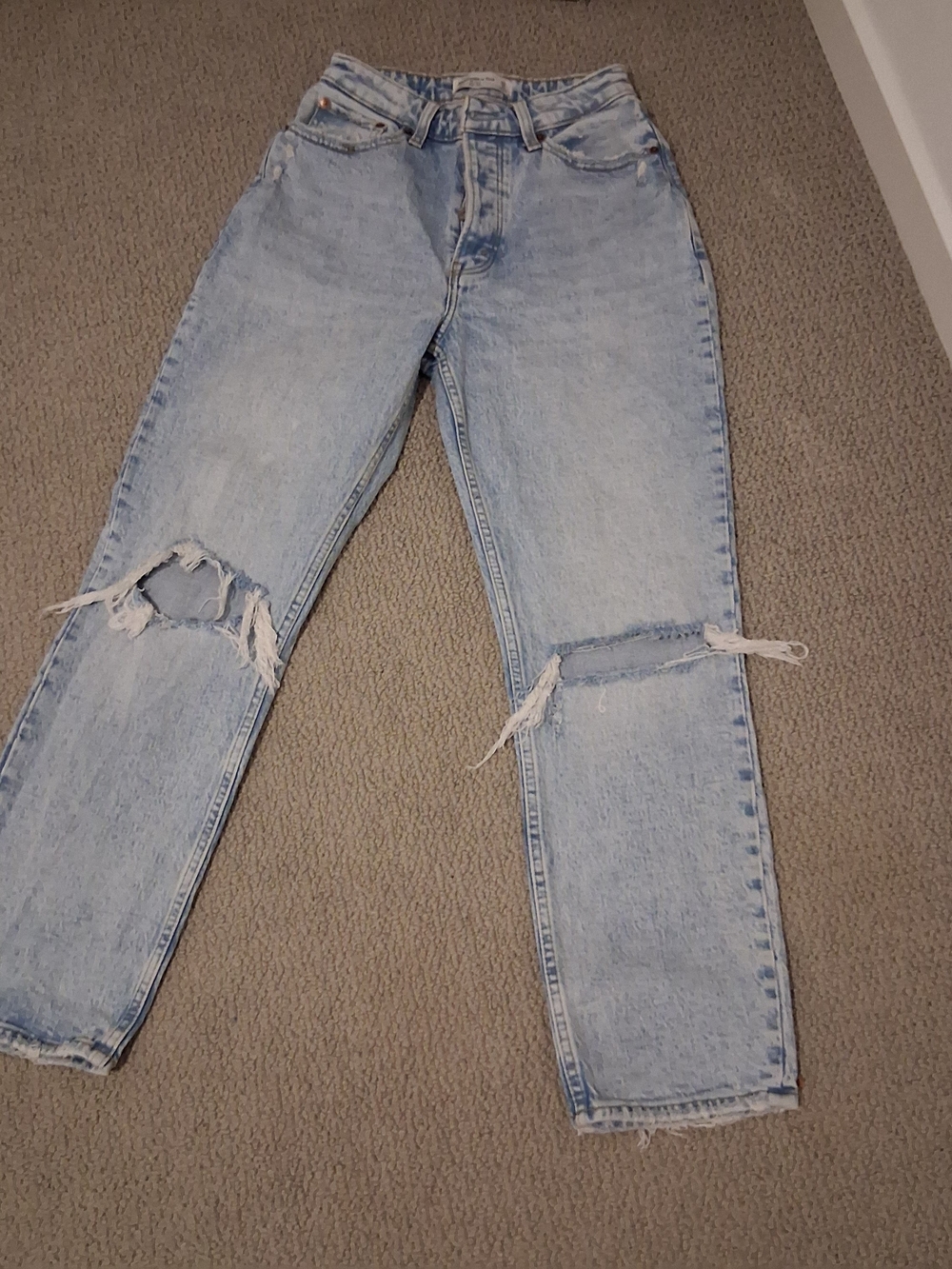 Abercrombie & Fitch Light Wash Distressed Straight Leg Jeans